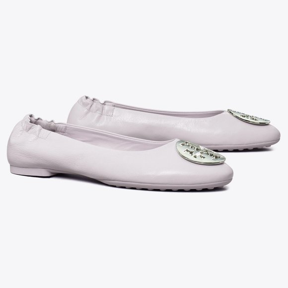 Tory Burch Claire Ballet Flats Leather Logo Spring Lavender Lilac 9 - Picture 8 of 16